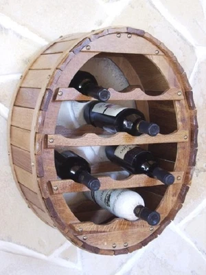 Weinregal Holz Wand Weinfass für 12 Flaschen Braun gebeizt Wandmontage hängend - Bild 1 von 4