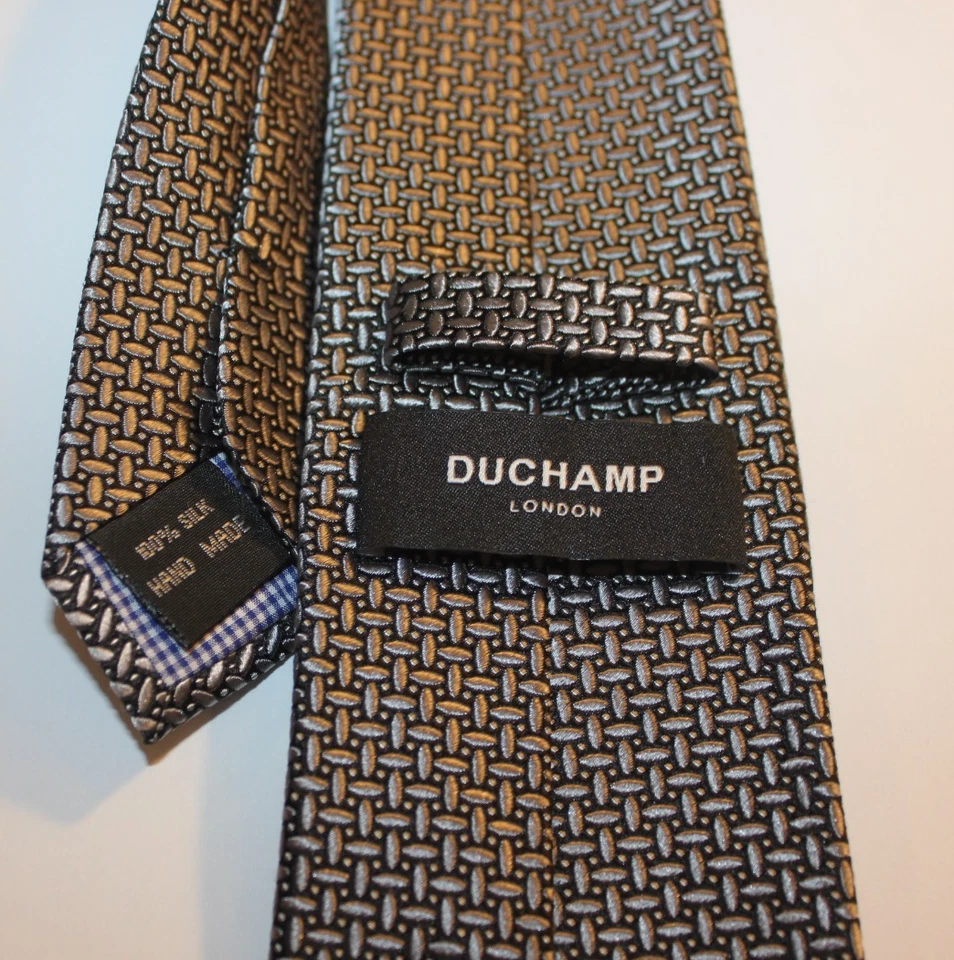 Duchamp London 男式领带几何黑色灰色 100% 真丝手工制作英格兰 — 第 4/4 张图片