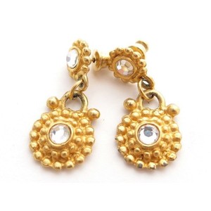 Authentic Sparkly Dot Pattern Clear Rhinestone Gold Plated Dangle Pierced Earrings