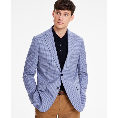 Tommy Hilfiger Blazer Mens 38S Blue Plaid TH Flex Two Button Sport Coat NWT