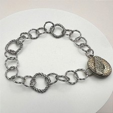 Vintage 80s Silver Tone Hammered Disc Toggle Link Bracelet Boho Texture Jewelry