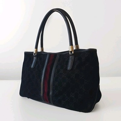 Gucci Velvet Sherry Line GG Suede Bag Black Tasche Vintage 161717 204046