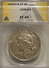 1935 S Peace Silver Dollar ANACS XF45 Tough Date Peace