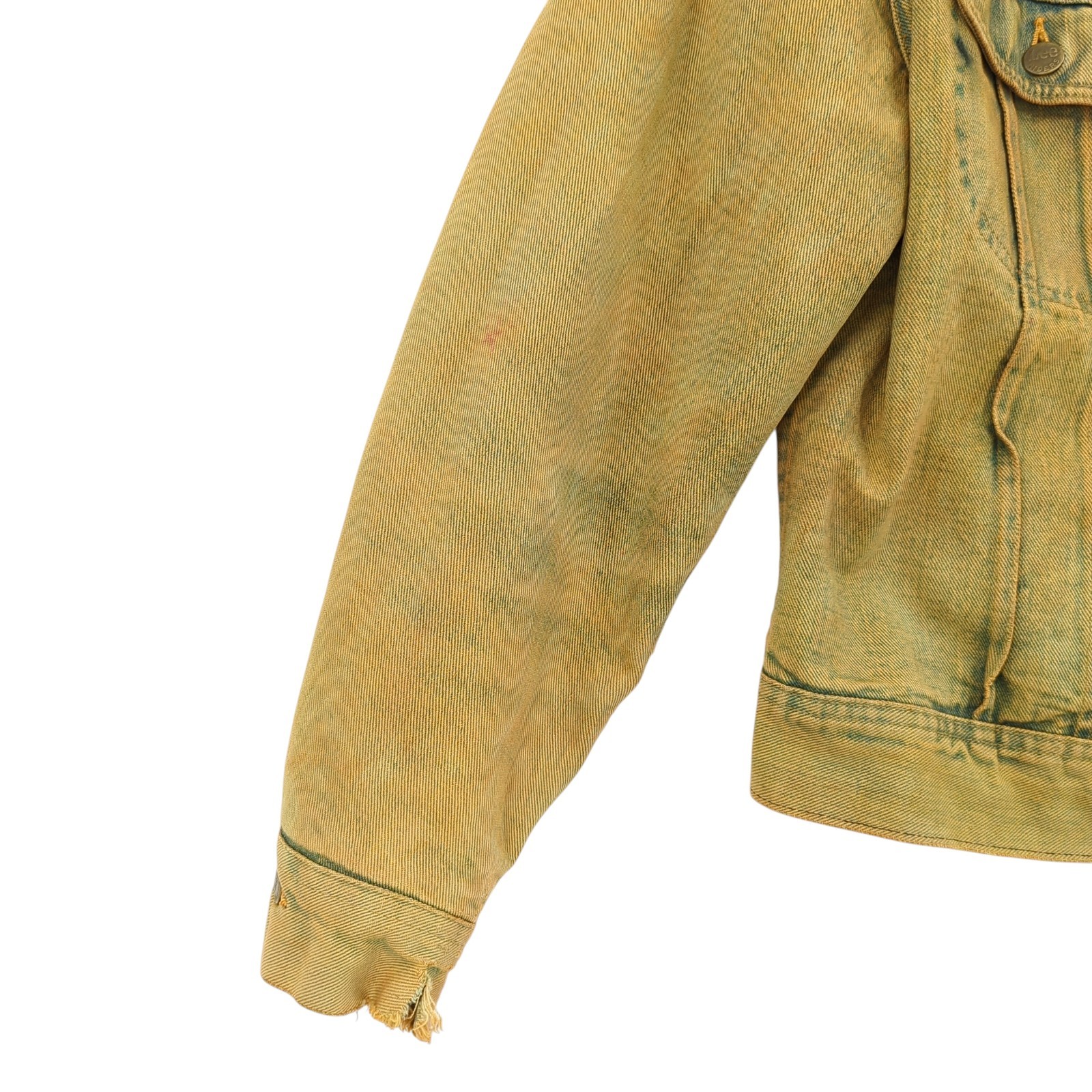VTG 1970s Lee Storm Rider Men Denim Jean Blanket Lined Jacket Yellow Distressed image 6