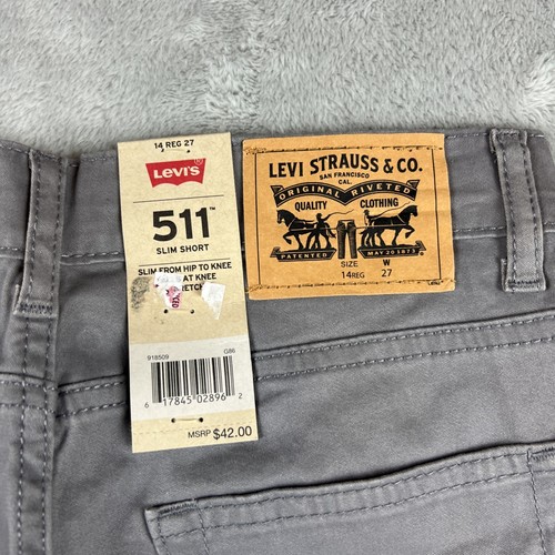NWT Levis Boys 511 Slim Stretch Shorts Size 14 Reg 27W Gray Super Soft Stretch - Picture 9 of 11