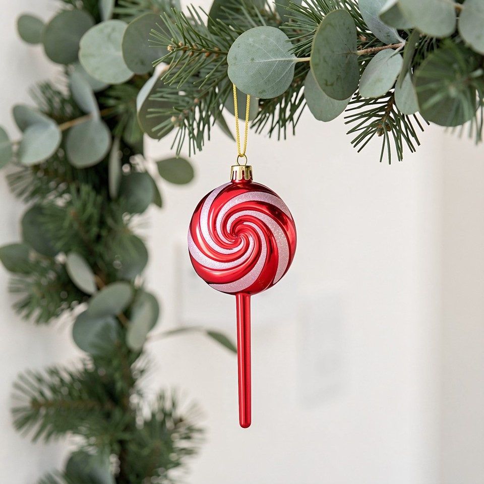 16 pcs Christmas Tree Candy Lollipop Decorations, Red & White Color