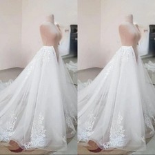 Wedding Detachable Train White Ivory Bridal Lace Appliques Ball Gown Overskirt