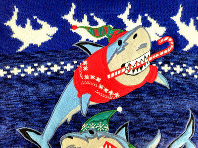 Shark Candy Cane Presents Ugly Christmas Sweater Holiday Blizzard Bay Size XL