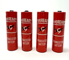 4 Vintage Eveready Red Label Black Cat 9 Lives AA Batteries 1015 Display Dead 
