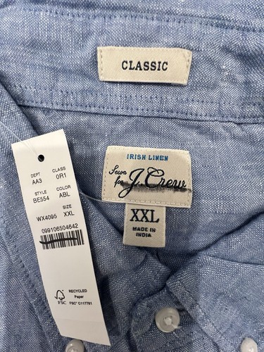 Camisa de lino irlandesa JCREW para hombre talla XXL Baird McNutt en azul Amalfi BE554 - Imagen 6 de 8