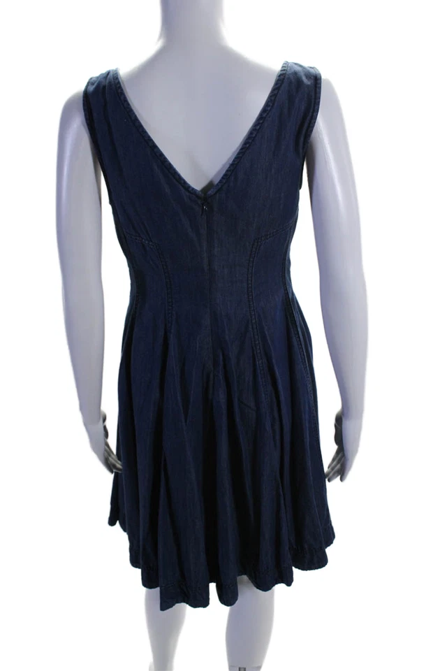 Vestido sin mangas Holding Horses para mujer mezcla de algodón denim cuello en V azul talla 4P Foto 3 de 4
