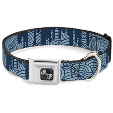 Dog Collar Bone Doodle1/Paint Drips Blues Large 15-24"
