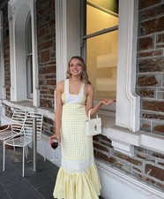 ALICE MCCALL-AU 12/US 8-MANGO WILD ANGELS YELLOW CHECK GINGHM MIDI CUT OUT DRESS