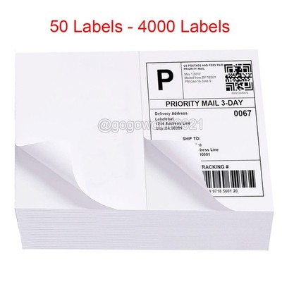50 - 4000 8.5'' X 5.5'' Half Sheet Self Adhesive Shipping Labels Square Corner USA