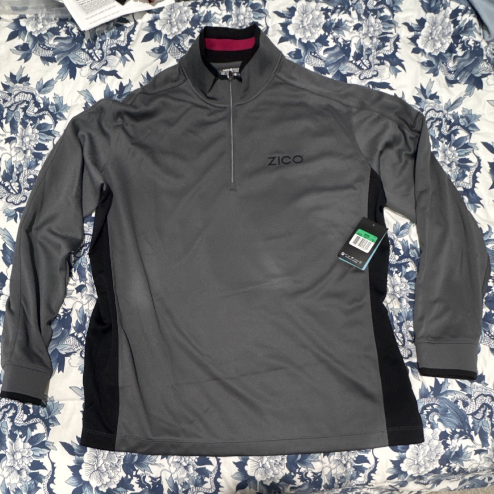 Xl Gray Black Long Sleeve 1/4 Zip Polo Shirt Mock Neck 57867