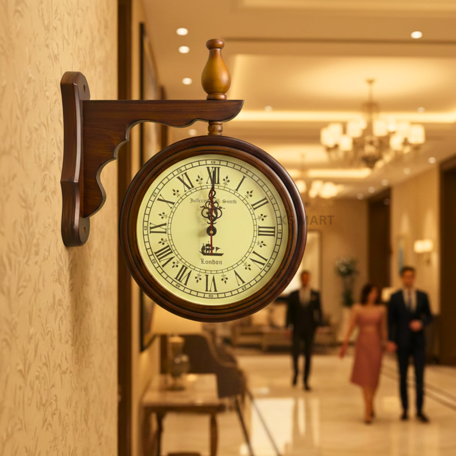 Vintage Double Sided Station Wall Clock 17” Antique Style Wooden Railway Clock