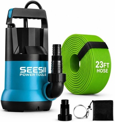 SEESII 1HP Submersible Water Pump 4755GPH Sump Pump 23' Hose Water Transfer Pump