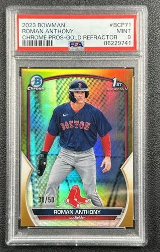 ROMAN ANTHONY PSA 9 2023 BOWMAN CHROME #BCP-71 GOLD REFRACTOR 1ST PROSPECT 30/50