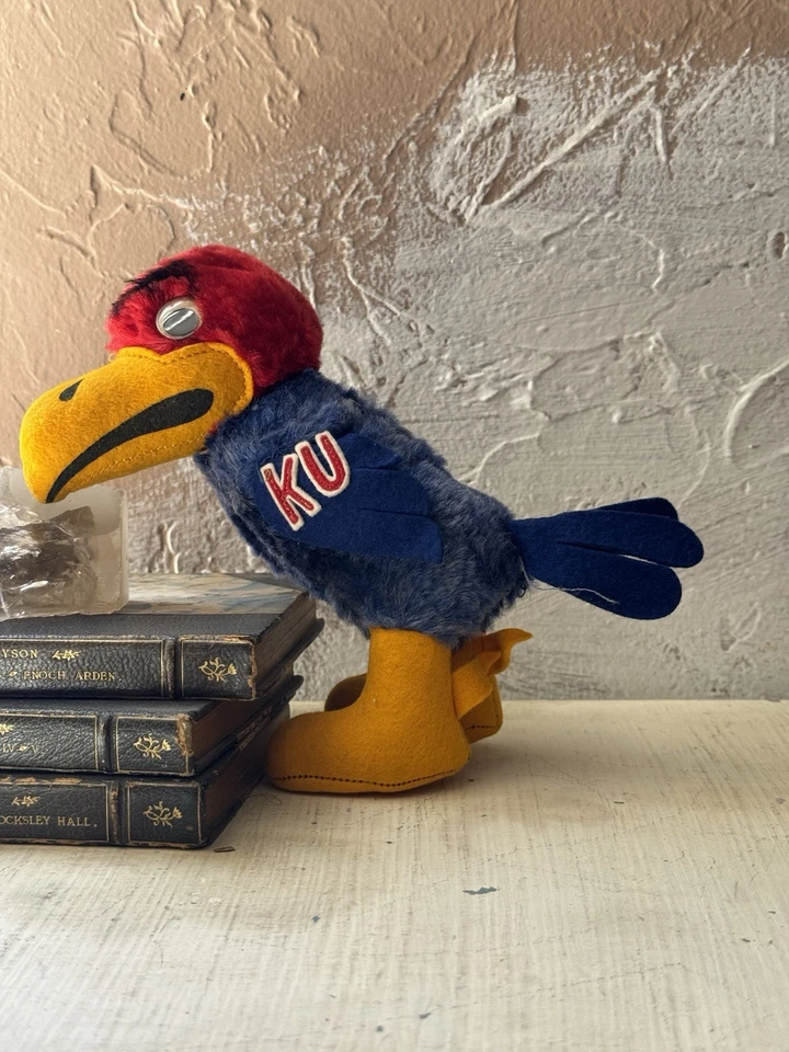 VINTAGE‼️Kansas Jayhawks Basketball Plush Stuffed Mascot Felt🔥RARE - Image 2 of 4