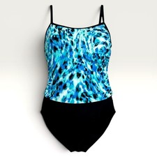 Maxine of Hollywood Swimdress Leopard Print Tiered Ruffle Blue Aqua One Piece 10