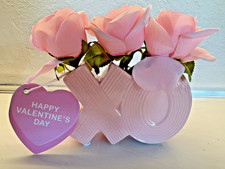 Valentine's XO Ceramic Vase with artificial pink roses