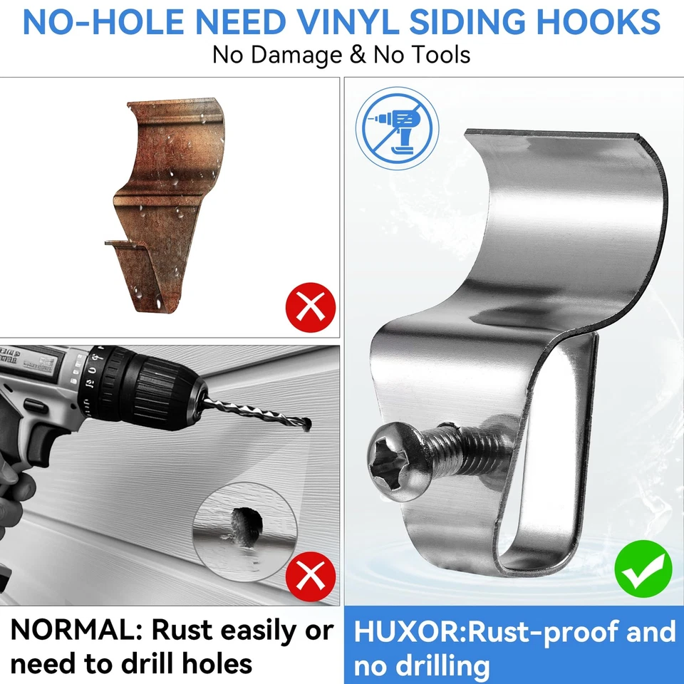 HUXOR (paquete de 10) clips de revestimiento de vinilo ganchos sin orificio para exteriores tornillos colgador Foto 3 de 4