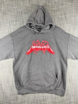 Size M - Metallica Lightning Logo Skull Graphic Pullover Hoodie Sweatshirt Gray