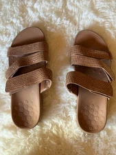 Vionic Women’s Slide Sandals – Tan Suede Rhinestone – Size 8