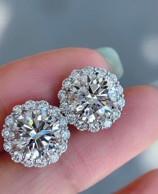 Brilliant Round Cut Customize Moissanite Stud Earrings Halo Style Women' Jewelry