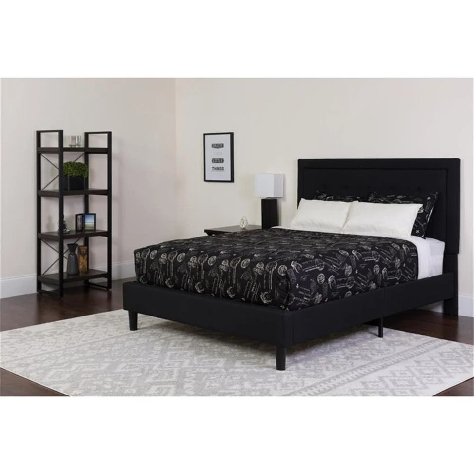 Flash Furniture Roxbury Tufted Queen Cama Plataforma en Negro Foto 2 de 4