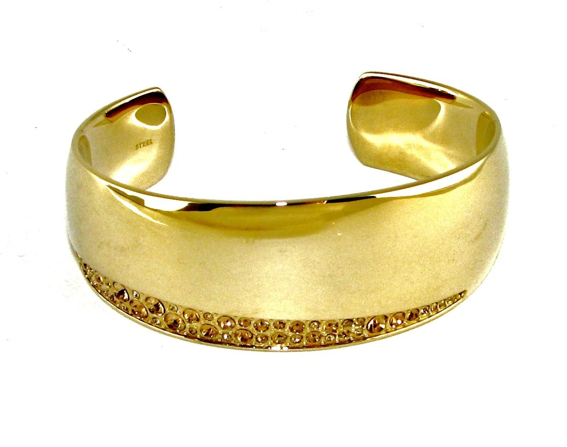 NEW DKNY GOLD TONE CRYSTAL PAVE CUFF STYLE BRACELET CUFF BANGLE
