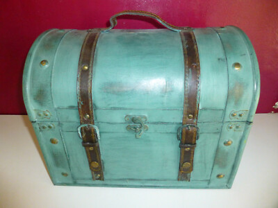 Hobby lobby wooden teal treasure chest. Riveted sebum handle | eBay