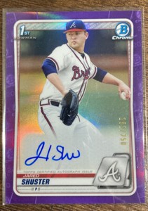 Jared Shuster 2020 Bowman Chrome Draft 1st Purple Refractor Auto #/250 Braves