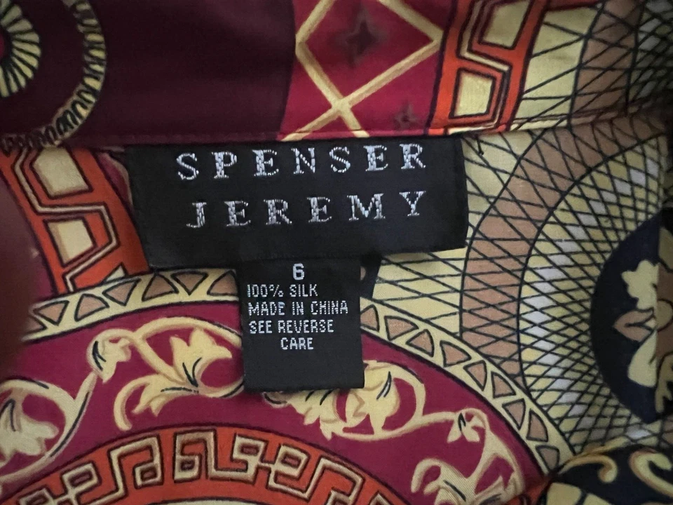 Blusa de seda vintage Spenser Jeremy para mujer multicolor manga larga abotonada talla 6 Foto 4 de 4