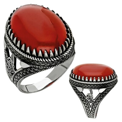 Solid 925 Sterling Silver Oval Onyx Stone Ottoman Signature Tughra Men's Ring Solid 925 Sterling Silver Oval Onyx Stone Ottoman Signature Tughra Men's Ring
