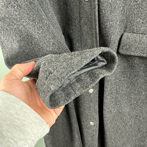 LL Bean 100% Wool Trench Coat Snap Long Charcoal Gray Vintage Womens Med Lined - Picture 5 of 12