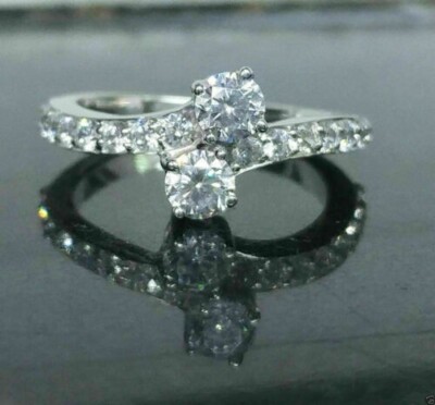 Engagement Ring 2.30Ct Round Two Diamond White Gold Finish Simulated in Size 7.5