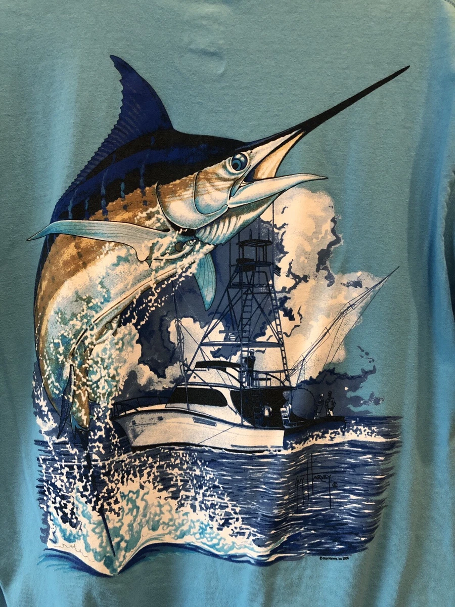 Guy Harvey Mens T Shirt Marlin Fishing Large Short Sleeve