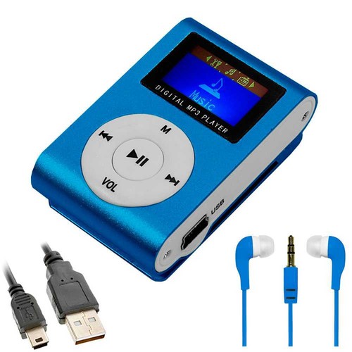 Lector de Musica con Pantalla LCD Clip Metalico+Auriculares+Cable USB Azul | eBay