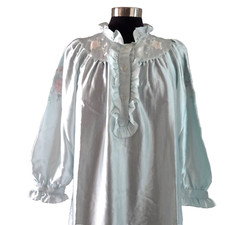 VTG Satin Blue Long Nightgown Dress Ruffle Embroidery Floral by Sara Beth