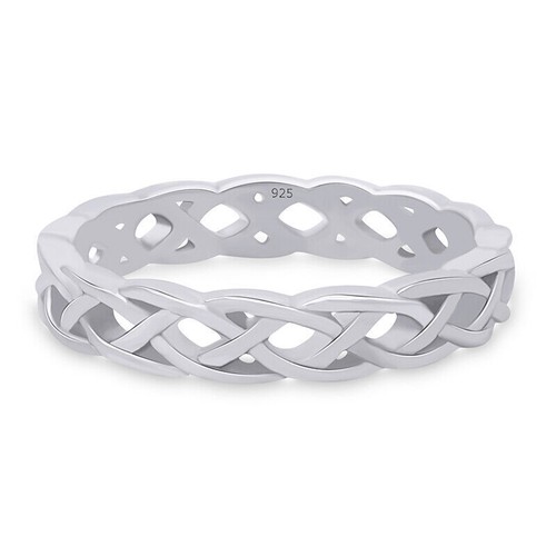 4mm Width Eternity Knot Wedding Band Ring 14K White Gold Plated Sterling