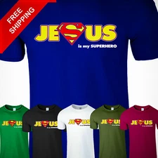 Jesus Is My Super Hero Christian Faith Religious Church Men's T Shirt New Gift