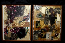 Vintage Abstract Collage Art Mixed Media Panel with Vintage Ephemera Lot of 2