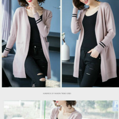 Damen vorne offen Strick Cardigan Mantel Langarm Pullover Taschen Freizeit Tops