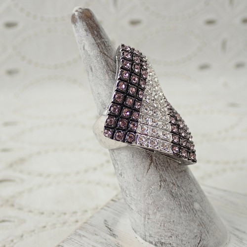 Camille Lucie Clear Lavender Rhinestone Wavy Rhodium Plated Size 5 1/2 Ring - Picture 2 of 8