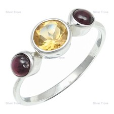 Natural Citrine Gemstone Indian Jewelry 925 Sterling Silver Band Ring For Girls