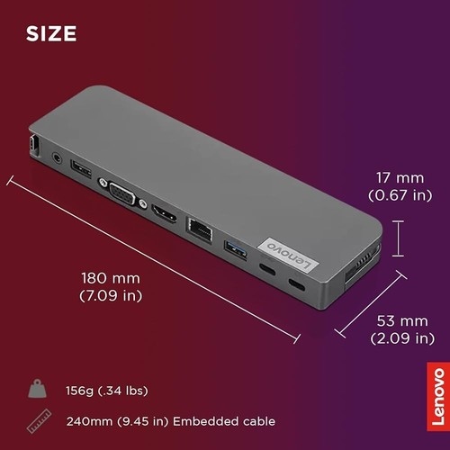 Lenovo USB-C Mini Dock USB 3.1 HDMI VGA Dockingstation USB-C 65W GETESTET - Bild 2 von 3
