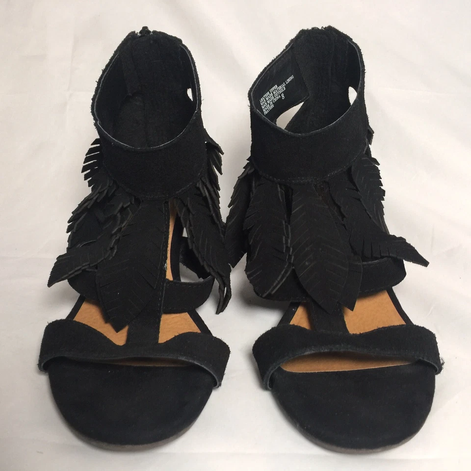 Sapatos femininos caixa amarela 8 penas de camurça preta biqueira aberta casual zíper cunhas - Imagem 2 de 4