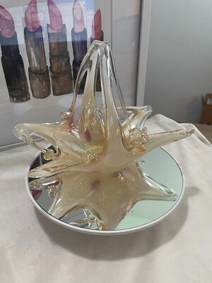Murano Art glass By Linea Astuni,Champagne Colored double loop basket Unique