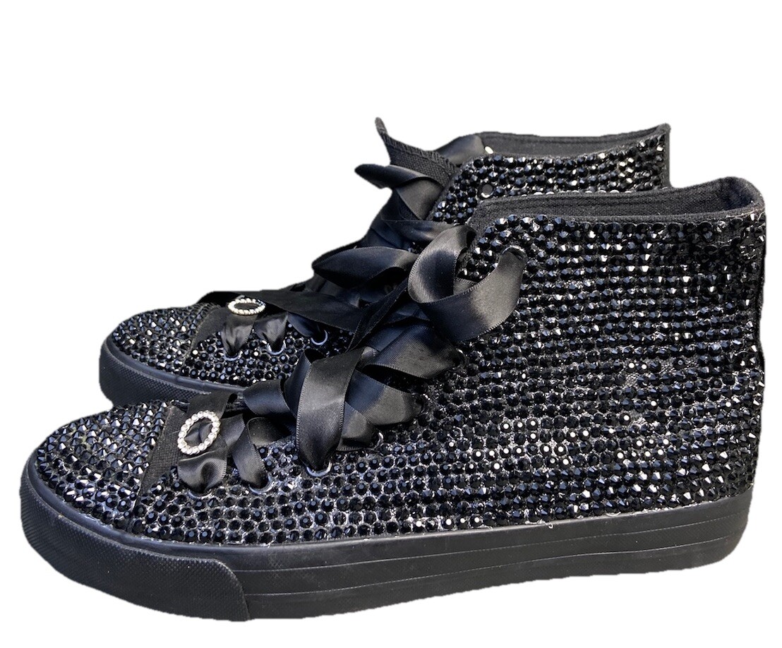 ZGR High Top Stoned Bedazzle Black Sneakers Shoes Women's Size 9.5